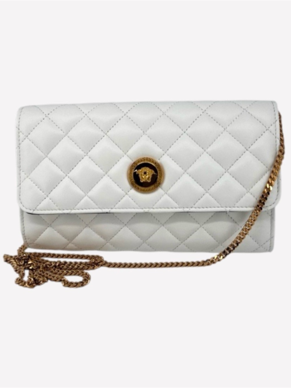 Versace Quilted Leather Icon Wallet On Chain | White  | With Dust Bag